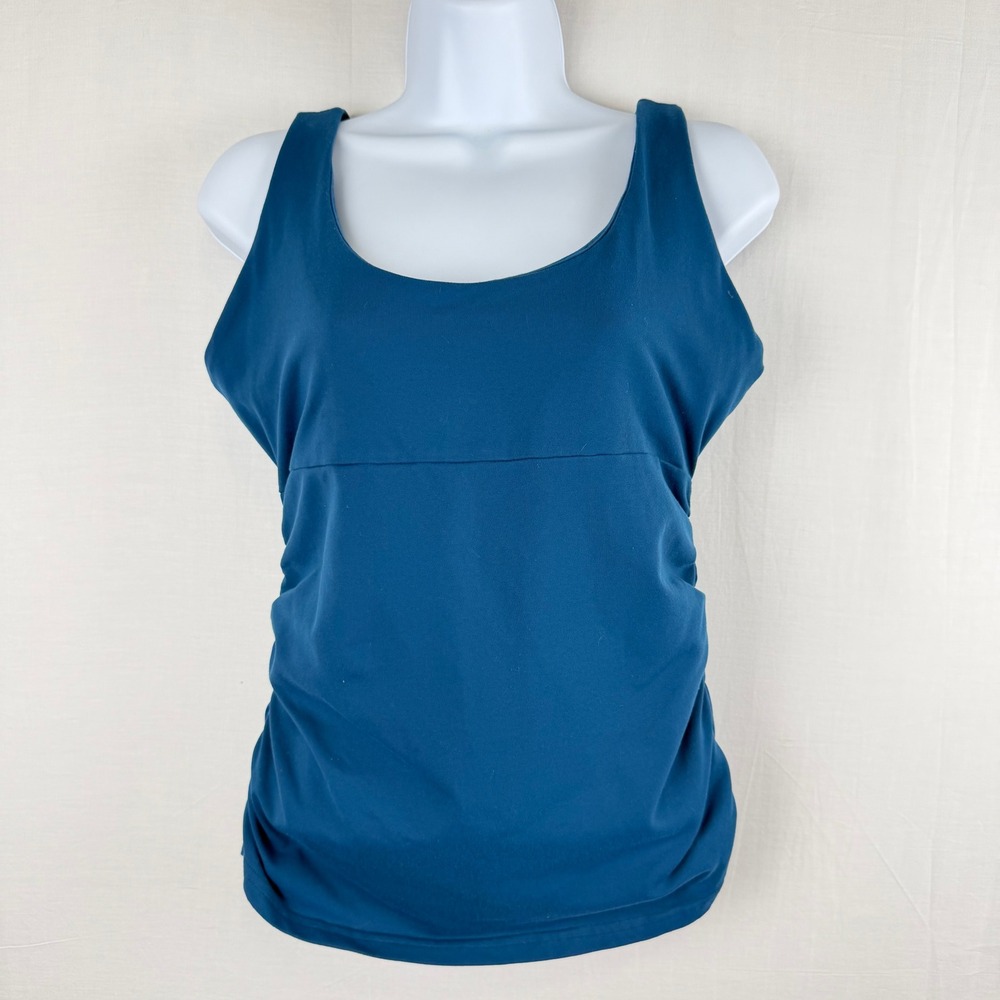 Prana Breathe Yoga Tank Top Teal Blue Ruched Shelf Bra Supplex Lycra Women Small